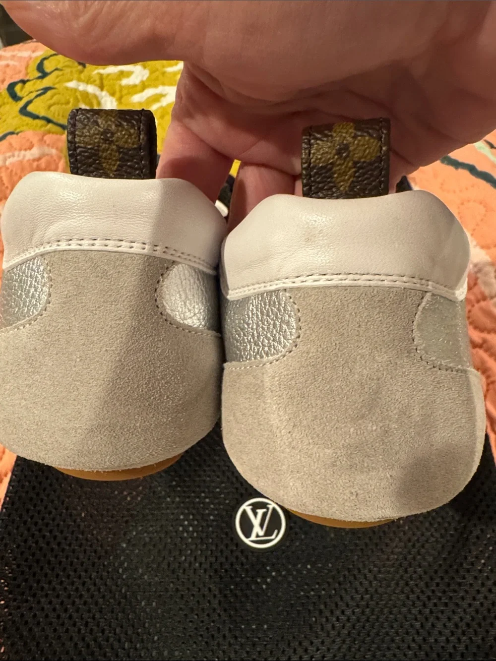 Louis Vuitton Silver and White Women’s Lace-Up Leather Sneakers
